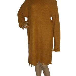 No Comment Sweater Dress Womens 1X Gold One Open Cold Shoulder Distressed
